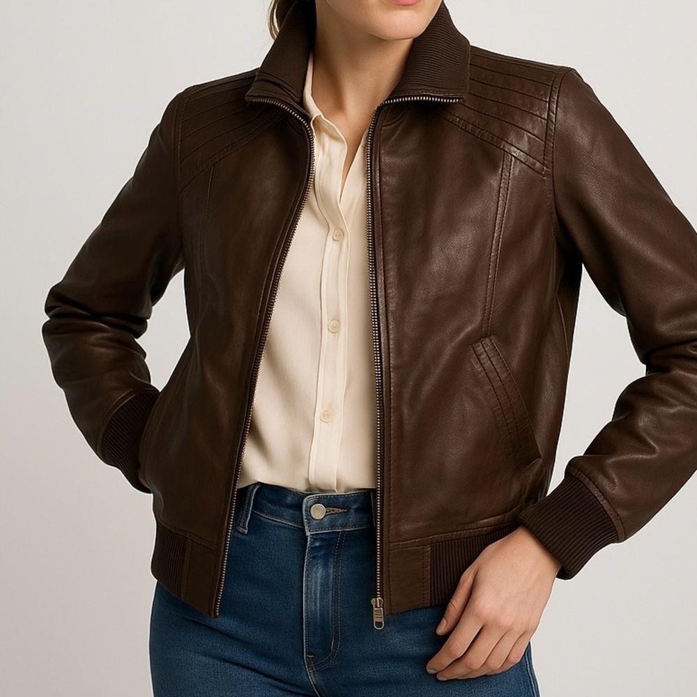 Danier Leather Jacket Vintage Aviator Bomber Moto Cropped 80s 90s 2000 Brown XS